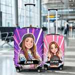 Personalized Comic Cartoon Style Photo Luggage Cover Fits 18-32 Inches Suitcase with Name Daily Use Travel Accessories Birthday Gift for Travel Lovers