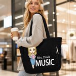 Personalized Cartoon Teacher Large Corduroy Tote Bag with Text and Subject Teacher's Day Birthday Back to School Gift for Teacher