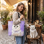 Personalised Watercolor Style Pet Photo Bone Paw Print Tote Bag with Zipper and Name Daily Outdoor Use Travel Birthday for Pet Lover