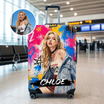 Personalized Graffiti Art Style Photo Luggage Cover Fits 18-32 Inches Suitcase with Name Daily Use Travel Birthday Gift for Travel Lovers Family