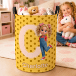 Personalised Polka Dot 3D-Style Character Artwork Photo Storage Laundry Basket with Name and Initial Children's Room Birthday Gift for Kids