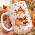 Personalized Autumn Fall Maple Leaf Cartoon Animal Multicolour 11 oz 15 oz Ceramic Mug with Name Daily Use Autumn Back to School Birthday Gift for Kids