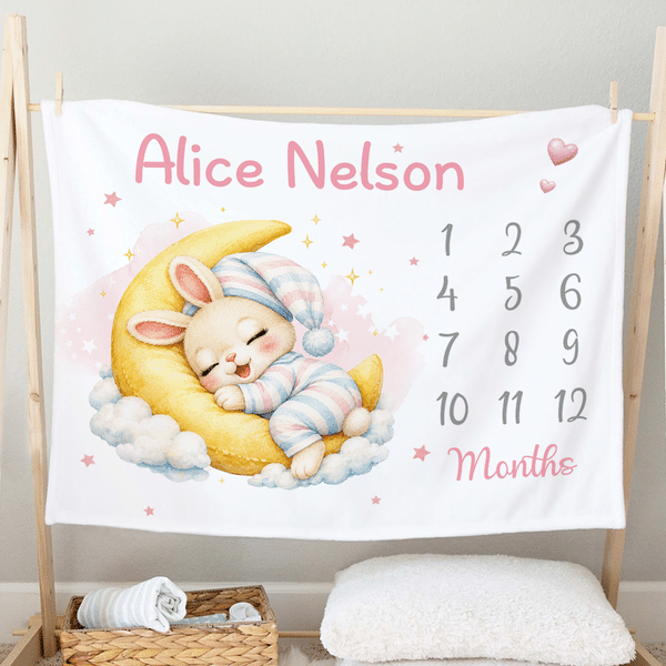 Personalized Cartoon Animal Cloud Star Pattern Soft Throw Blanket with Name Home Decor Baby Shower Birthday Gift for Newborns New Moms
