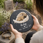 Personalisierter runder, herzförmiger Gartenstein mit Engelsflügeln und Foto Ihres Haustieres, mit Namen und Jahr – Gartendekoration und Gedenkgeschenk für Hunde- und Katzenbesitzer