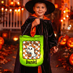 Personalised Pumpkin Ghost Checkered Pattern LED Light Trick or Treat Bag with Name Halloween Classroom Party Gift for Children
