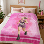 Personalised Watercolor Marathon Themed Soft Throw Blanket with Photo and Name Home Decor Marathon Race Day Birthday Gift for Marathon Runners