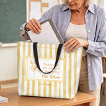 Personalised Striped Birth Flower Large Capacity Canvas Tote Bag with Name School Teacher Appreciation Gift for Teachers