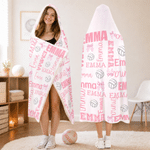 Personalised Multicolour Volleyball Bow Word Cloud Hoodie Blanket with Name Home Decor Birthday Gift for Volleyball Players