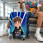 Personalized Comic Cartoon Style Photo Luggage Cover Fits 18-32 Inches Suitcase with Name Daily Use Travel Accessories Birthday Gift for Travel Lovers