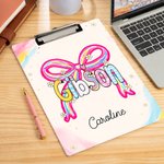 Personalized Pink Bow Colorful Surname Portable Clipboard with Name Teacher's Day Appreciation Birthday Gift for Teachers
