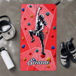 Personalised Bouldering Rock Climbing Silhouette Quick Drying Sport Towel with Name and Lanyard Climbing Gym Use Birthday Gift for Men Women