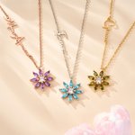 Personalized Flower Shape Birthstone Necklace with Name Daily Wear Anniversary Gift for Women Besties