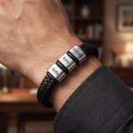 Gepersonaliseerde gevlochten PU-leren armband voor mannen met 1-8 ringen met gegraveerde namen - Vaderdag- of verjaardagscadeau voor papa of opa