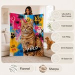 Personalized Graffiti Oil Pet Photo Soft Throw Blanket with Name Home Decor Daily Use Birthday Gift for Pet Lovers Family