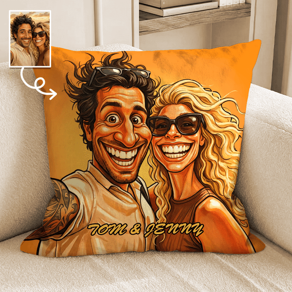 Personalised Exaggerated Comic Photo Cushion Cover with Text Home Decoration Anniversary Valentine's Day Birthday Gift for Couple Family Friends