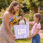 Personalised Striped Birth Flower Large Capacity Canvas Tote Bag with Name School Teacher Appreciation Gift for Teachers