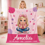 Personalised Polka Dot Cartoon Character Photo Soft Throw Blanket with Name Home Decor Birthday Children's Day Gift for Kids