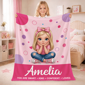 Personalised Polka Dot Cartoon Character Photo Soft Throw Blanket with Name Home Decor Birthday Children's Day Gift for Kids