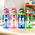 Personalized Cartoon 3D-Style Character Artwork Star Cloud 16 oz Water Bottle with Name and Initial Daily Use Birthday Gift for Boys Girls