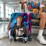 Personalized Graffiti Art Style Photo Luggage Cover Fits 18-32 Inches Suitcase with Name Daily Use Travel Birthday Gift for Travel Lovers Family