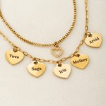 Personalised 1-6 Heart-Shaped Pendants Two-Layer Bracelet with Engraved Name Exquisite Jewellery Birthday Mother's Day Gift for Mother Grandmother