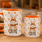 Personalized Autumn Fall Maple Leaf Cartoon Animal Multicolour 11 oz 15 oz Ceramic Mug with Name Daily Use Autumn Back to School Birthday Gift for Kids