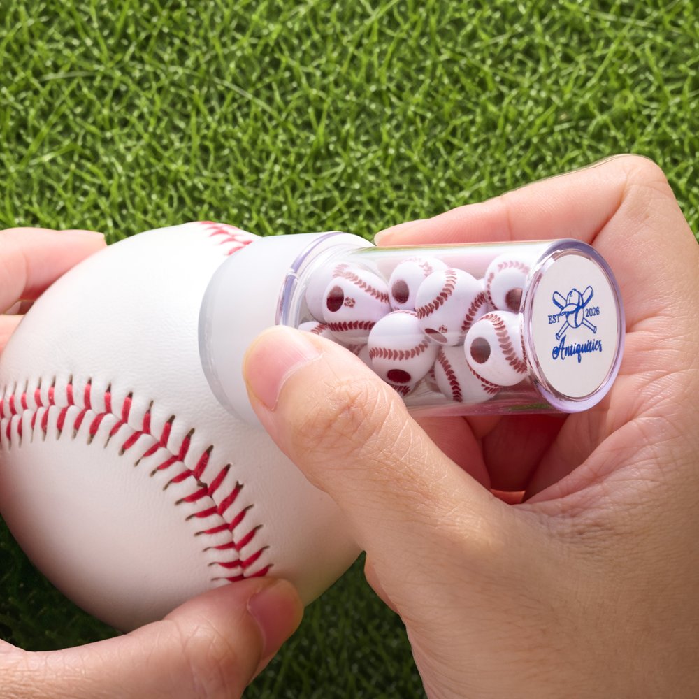 Sello personalizado con tema de béisbol, con la inicial del nombre y tinta multicolor, mango con cuentas en forma de pelota; regalo de cumpleaños o para el equipo, ideal para los amantes del béisbol 3