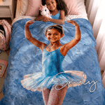 Personalized Oil Painting Style Ballet Girl Photo Soft Throw Blanket with Name Living Room Decor Birthday Gift for Girls Ballet Lovers