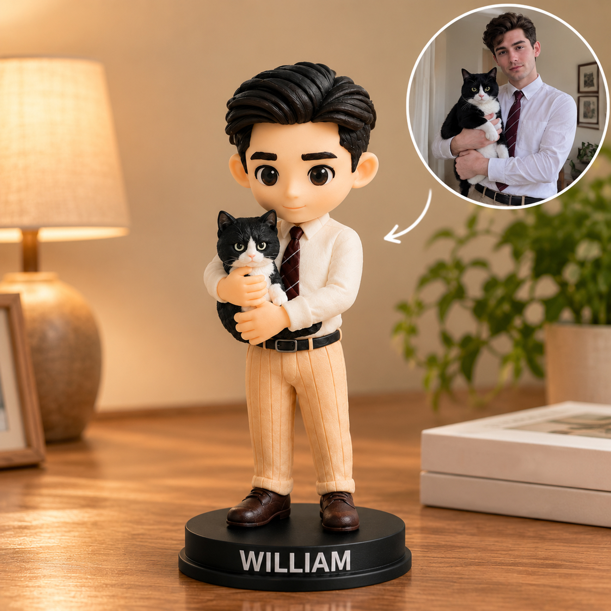 Personalisierte 3D-Foto-Figur im Cartoon-Stil mit Namen – Tischdekoration, Geschenk zum Geburtstag oder Jubiläum für Haustierbesitzer und die Familie