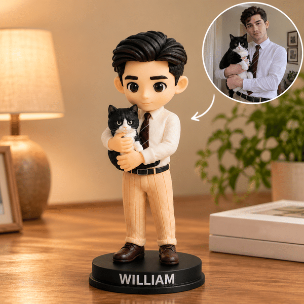 Personalized 3D Cartoon Character Photo Figurine Ornament with Name Desktop Decoration Birthday Anniversary Gift for Pet Parents Family
