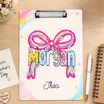 Personalized Pink Bow Colorful Surname Portable Clipboard with Name Teacher's Day Appreciation Birthday Gift for Teachers