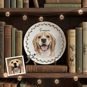 Personalized Watercolor Cartoon Pet Photo Ceramic Platter with Name Christmas Pet Party Anniversary Gift for Pet Lovers