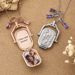 Personalized Antique Victorian Locket Birthstone Necklace with Photo and Text Dainty Jewelry Memorial Birthday Gift for Women