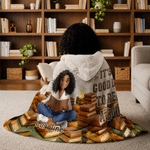 Personalised Book Themed 3D-Style Character Artwork Photo Soft Throw Hooded Blanket with Name and Text Book Club Birthday Gift for Bookworms Readers
