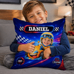 Personalised Fantasy Racing Car Photo Soft Cushion Cover with Name Home Decor Back to School Birthday Gift for Kids
