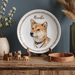 Personalized Watercolor Cartoon Pet Photo Ceramic Platter with Name Christmas Pet Party Anniversary Gift for Pet Lovers