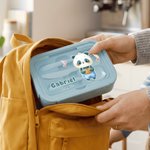 Boîte repas personnalisée avec nom et dessin d'animal à l'effet aquarelle - Couverts inclus - Cadeau de rentrée scolaire pour les enfants