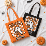 Henkilökohtainen, hauska Halloween-kurpitsa-aave-aiheinen ”Trick or Treat” -kangaskassi, jossa on nimi – Halloween-juhlan lahja perheelle ja lapsille