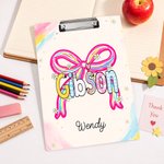Personalized Pink Bow Colorful Surname Portable Clipboard with Name Teacher's Day Appreciation Birthday Gift for Teachers