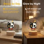 Personalized Halloween Quirky Cat Acrylic LED Night Light with Name and Wooden Base Room Decor Halloween Gift for Kids
