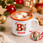 Personalized Cute Snowflake Santa Hat Letter Cartoon Character Enamel Mug with Name Holiday Christmas Gift for Children