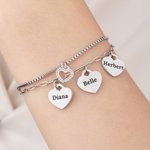 Personalised 1-6 Heart-Shaped Pendants Two-Layer Bracelet with Engraved Name Exquisite Jewellery Birthday Mother's Day Gift for Mother Grandmother