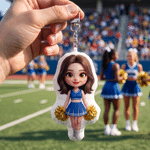 Personalised Cheerleading Cartton 3D-Style Character Artwork Plush Photo Keyring Bag Charm Birthday Anniversary Gift for Cheerleader