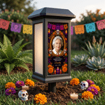 Personalised Skull Marigold Photo Solar Garden Light with Name Text and Year Garden Decor Day of the Dead Memorial Gift for Loss of Loved One