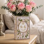 Personalised Flower Book Shape Ceramic Vase with Initials and Date Home Garden Decor Wedding Birthday Anniversary Gift for Bride Book Lover