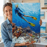 Personalized Oil Painting Style Diver Portrait Canvas Prints with Name Home Decor Ship from USA Birthday Housewarming Gift for Diving Lover Instructor