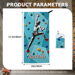 Personalised Bouldering Rock Climbing Silhouette Quick Drying Sport Towel with Name and Lanyard Climbing Gym Use Birthday Gift for Men Women