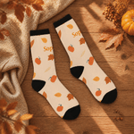 Personalized Fall Pumpkin Maple Leaf Flower Cozy Warm Socks with Name Birthday Anniversary Gift for Friends Family