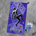 Personalised Bouldering Rock Climbing Silhouette Quick Drying Sport Towel with Name and Lanyard Climbing Gym Use Birthday Gift for Men Women