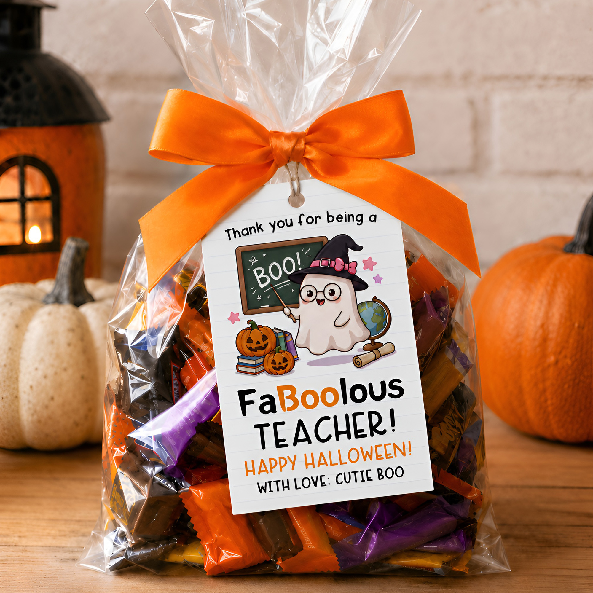 Personalisiertes Lehrer-Anhängchen mit Geistermotiv, Namen und Schleife – Halloween-Geschenk für Lehrer zum täglichen Gebrauch